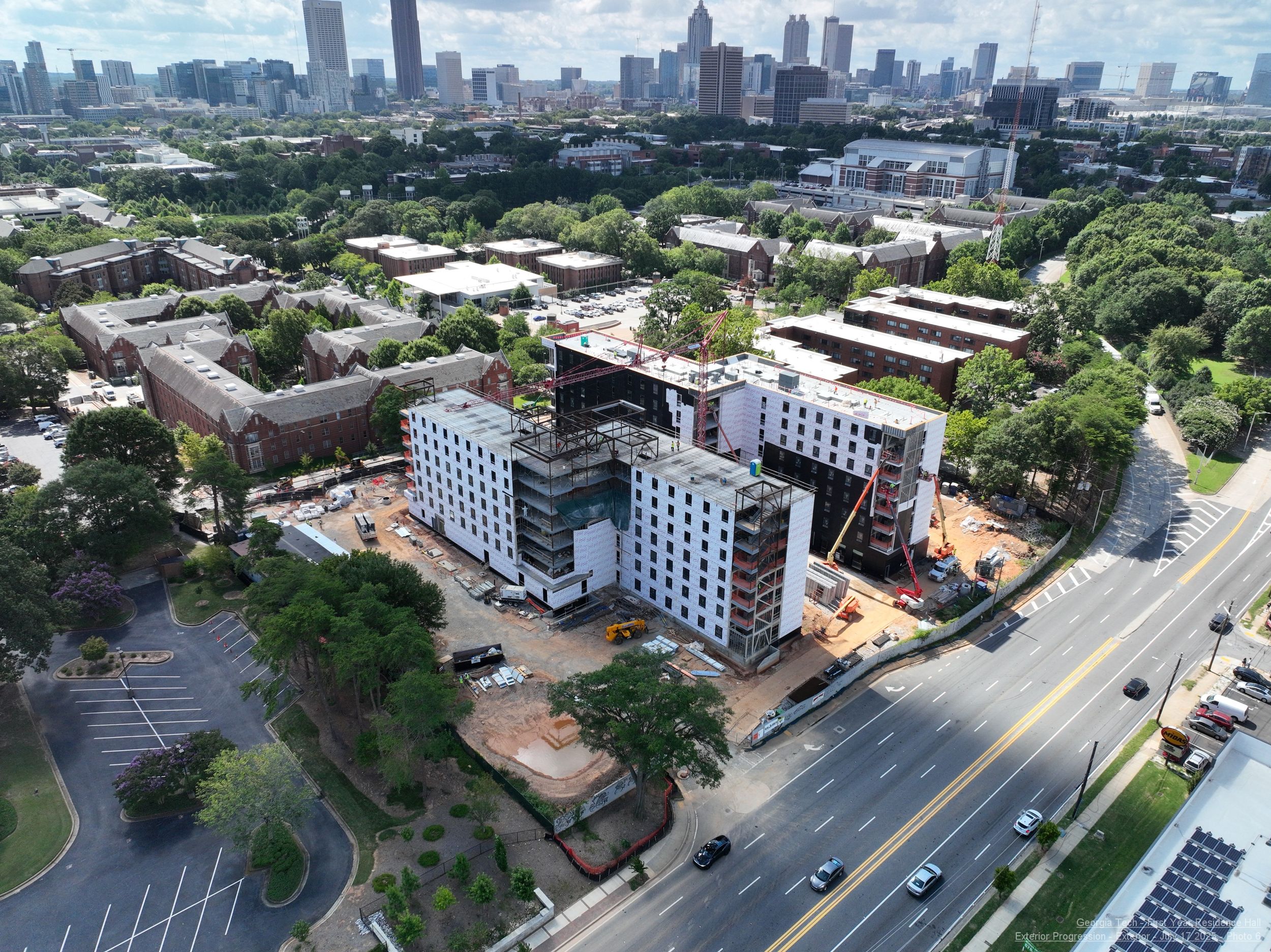 Aerial view of new residence hall under construction.