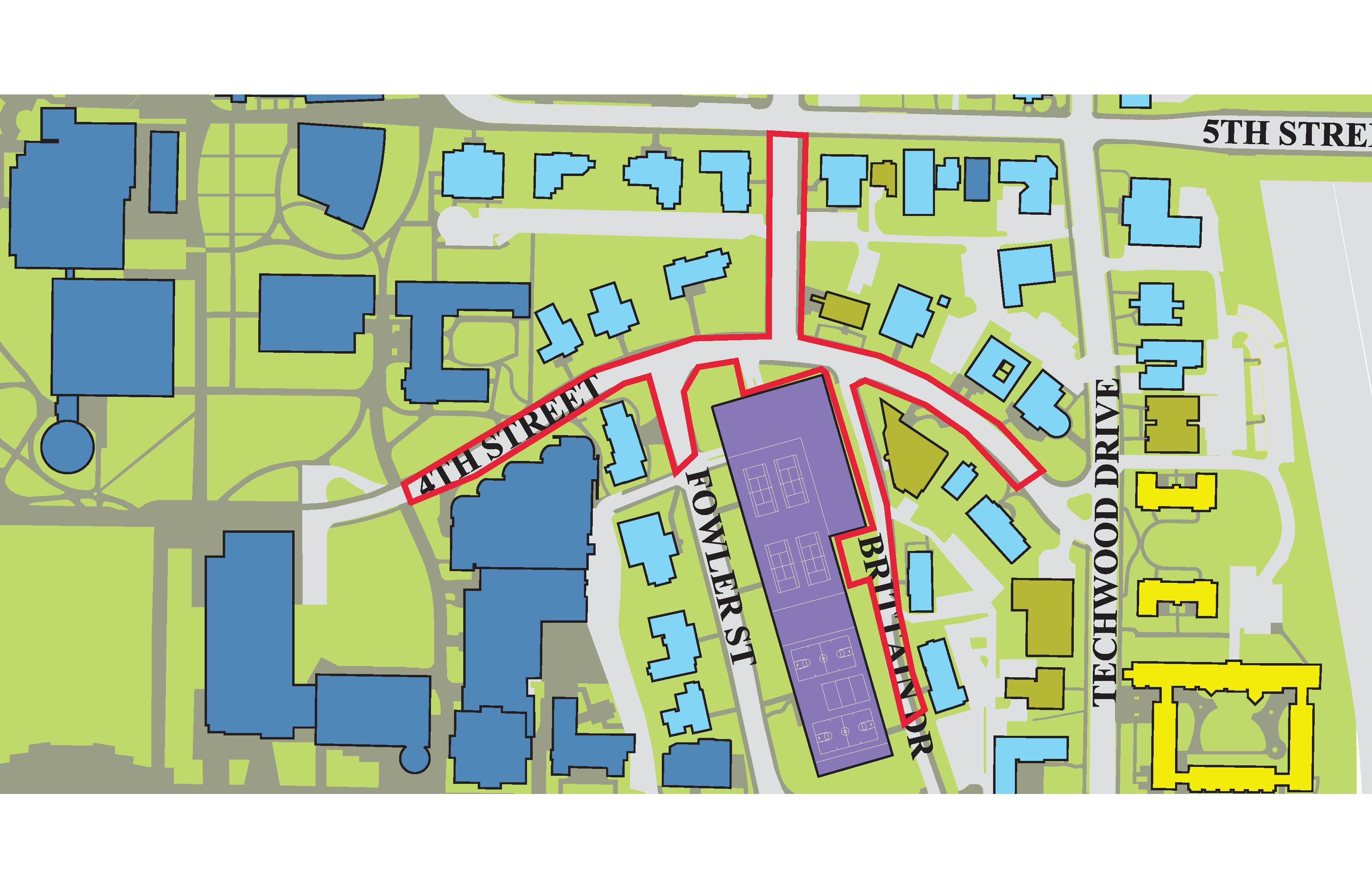 East campus streetscape phase 1 areas.
