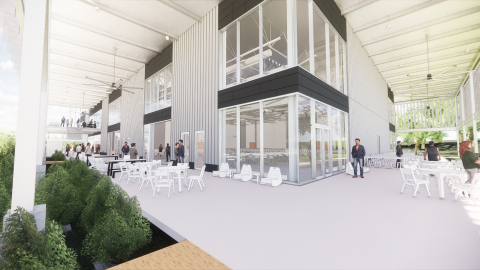 Campus Center Exhibition Hall exterior rendering Campus Center Exhibition Hall exterior rendering